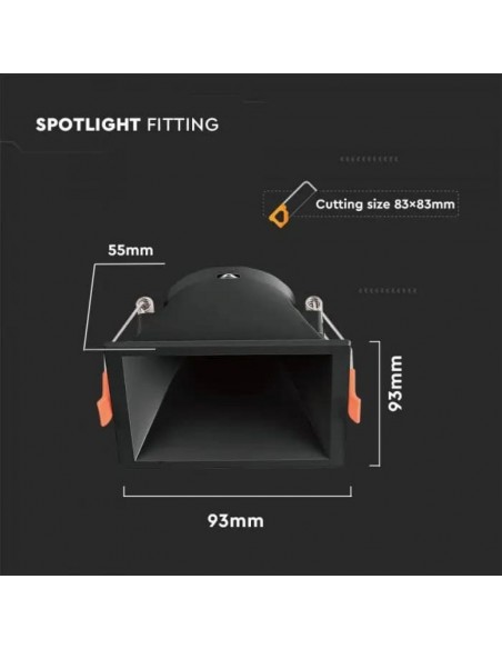 6639-Portafaretto LED da Incasso Quadrato GU con Sezione Quadrata Colore Nero-3