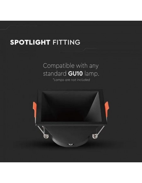 6639-Portafaretto LED da Incasso Quadrato GU con Sezione Quadrata Colore Nero-5