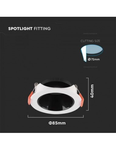 6645-Portafaretto LED da Incasso Rotondo GU Corpo Bianco Riflettore Nero-3