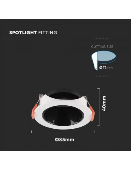 6645-Portafaretto LED da Incasso Rotondo GU Corpo Bianco Riflettore Nero-3