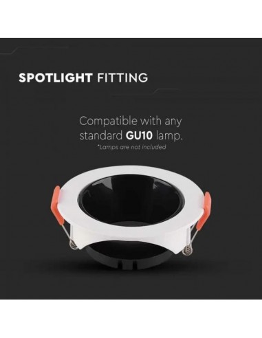 6645-Portafaretto LED da Incasso Rotondo GU Corpo Bianco Riflettore Nero-6