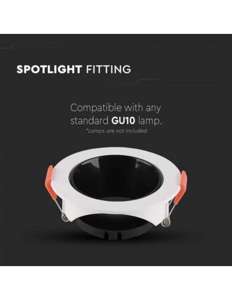 6645-Portafaretto LED da Incasso Rotondo GU Corpo Bianco Riflettore Nero-6