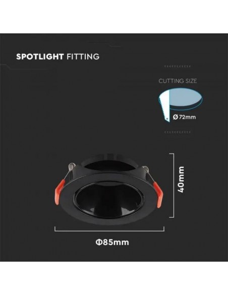 6646-Portafaretto LED da Incasso Rotondo GU Colore Nero-3