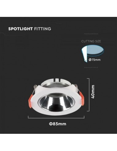 6647-Portafaretto LED da Incasso Rotondo GU Corpo Bianco Riflettore Cromato-3