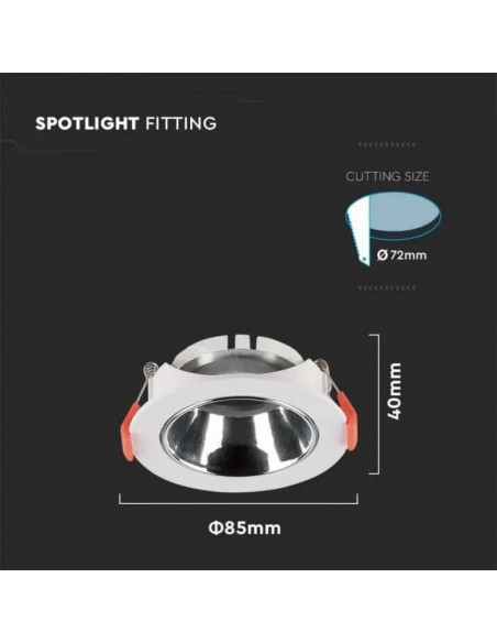 6647-Portafaretto LED da Incasso Rotondo GU Corpo Bianco Riflettore Cromato-3