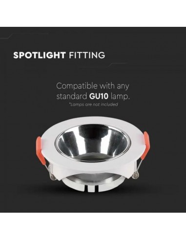 6647-Portafaretto LED da Incasso Rotondo GU Corpo Bianco Riflettore Cromato-5