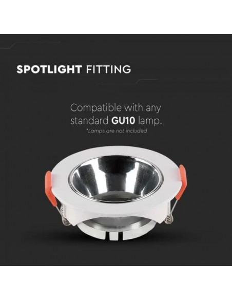 6647-Portafaretto LED da Incasso Rotondo GU Corpo Bianco Riflettore Cromato-5