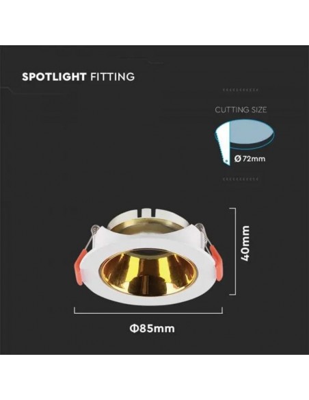 6648-Portafaretto LED da Incasso Rotondo GU Corpo Bianco Riflettore Oro-3