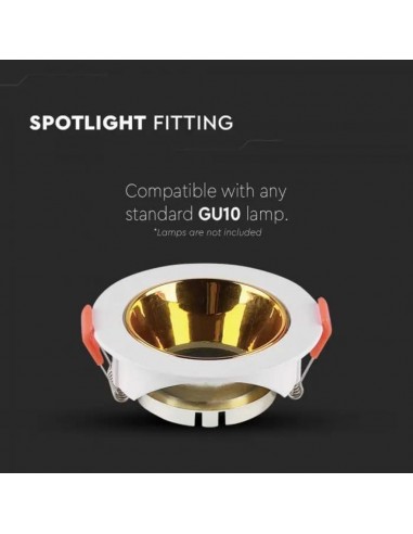 6648-Portafaretto LED da Incasso Rotondo GU Corpo Bianco Riflettore Oro-5