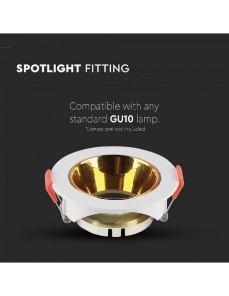 6648-Portafaretto LED da Incasso Rotondo GU Corpo Bianco Riflettore Oro-5