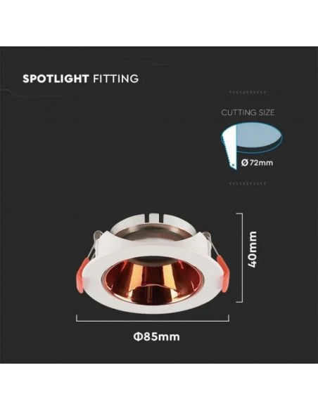 6649-Portafaretto LED da Incasso Rotondo GU Corpo Bianco Riflettore Oro Rosa-3