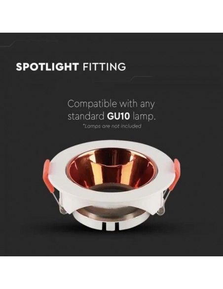 6649-Portafaretto LED da Incasso Rotondo GU Corpo Bianco Riflettore Oro Rosa-5