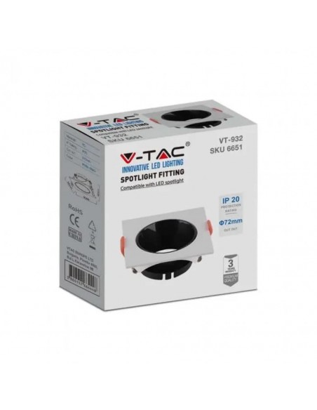 6651-Portafaretto LED da Incasso Quadrato GU Corpo Bianco Riflettore Nero-2