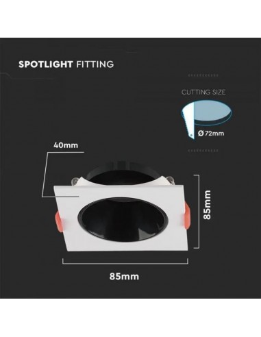 6651-Portafaretto LED da Incasso Quadrato GU Corpo Bianco Riflettore Nero-3