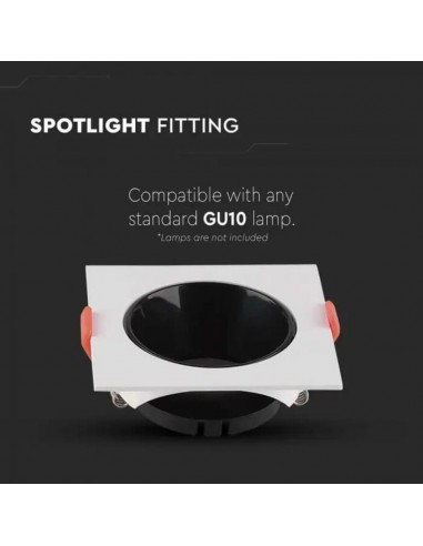 6651-Portafaretto LED da Incasso Quadrato GU Corpo Bianco Riflettore Nero-5