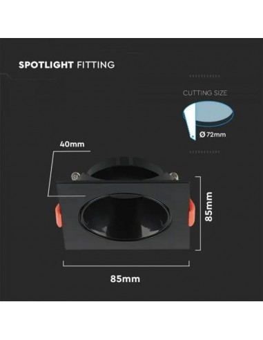 6652-Portafaretto LED da Incasso Quadrato GU Colore Nero-3