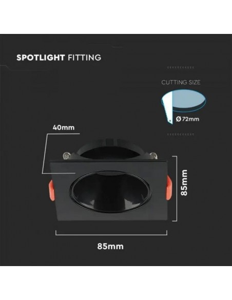 6652-Portafaretto LED da Incasso Quadrato GU Colore Nero-3