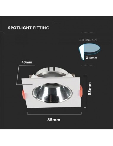 6653-Portafaretto LED da Incasso Quadrato GU Corpo Bianco Riflettore Cromato-3