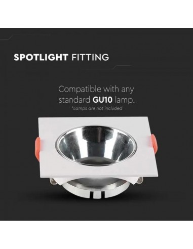 6653-Portafaretto LED da Incasso Quadrato GU Corpo Bianco Riflettore Cromato-6