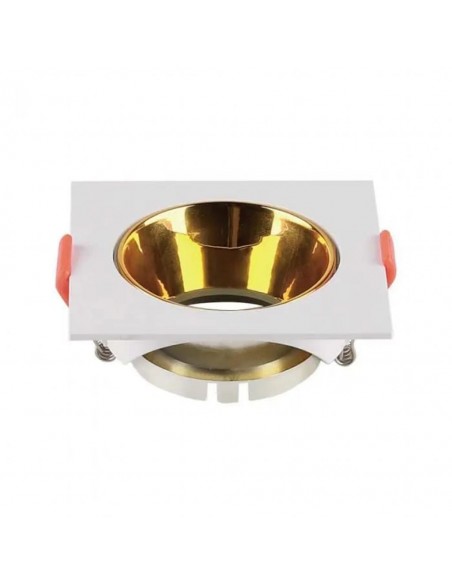 6654-Portafaretto LED da Incasso Quadrato GU Corpo Bianco Riflettore Oro-1