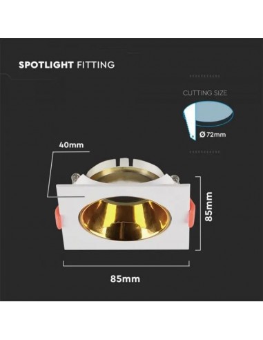 6654-Portafaretto LED da Incasso Quadrato GU Corpo Bianco Riflettore Oro-3