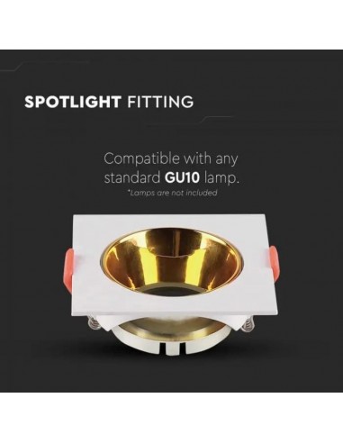 6654-Portafaretto LED da Incasso Quadrato GU Corpo Bianco Riflettore Oro-5