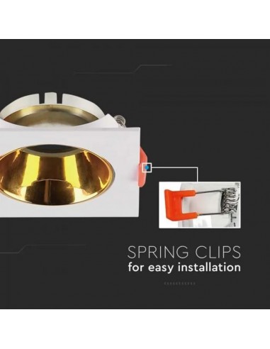 6654-Portafaretto LED da Incasso Quadrato GU Corpo Bianco Riflettore Oro-6