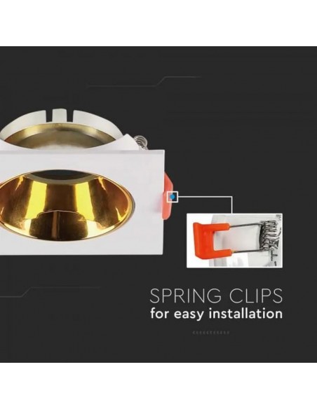 6654-Portafaretto LED da Incasso Quadrato GU Corpo Bianco Riflettore Oro-6