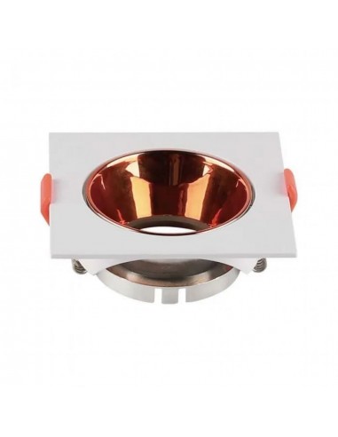 6655-Portafaretto LED da Incasso Quadrato GU Corpo Bianco Riflettore Oro Rosa-1