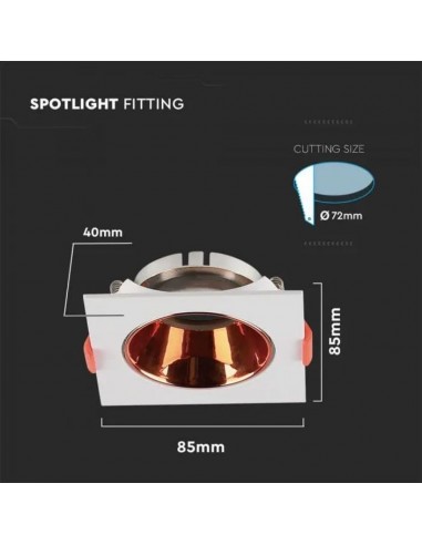 6655-Portafaretto LED da Incasso Quadrato GU Corpo Bianco Riflettore Oro Rosa-3