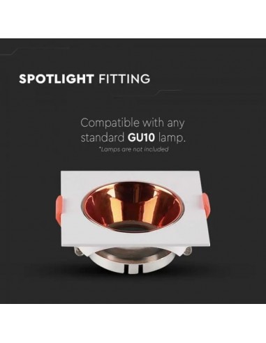 6655-Portafaretto LED da Incasso Quadrato GU Corpo Bianco Riflettore Oro Rosa-5