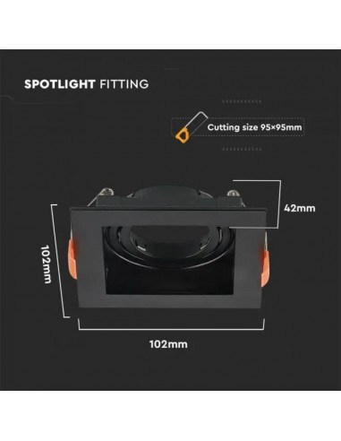 6657-Portafaretto LED da Incasso Quadrato GU Colore Nero-3