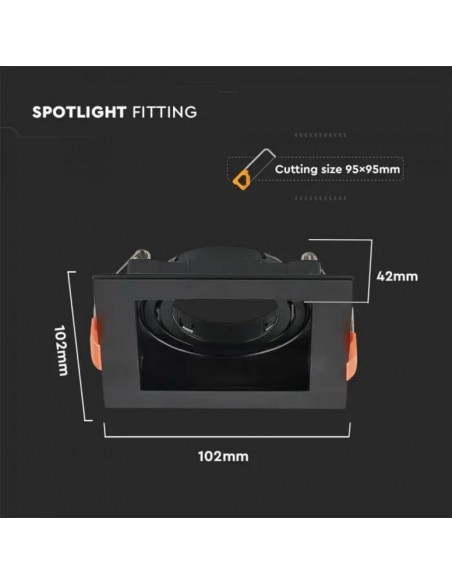 6657-Portafaretto LED da Incasso Quadrato GU Colore Nero-3