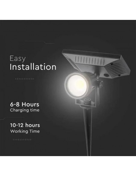 6660-Faretto LED da Giardino con Picchetto Colore Nero Con Pannello Solare   -6