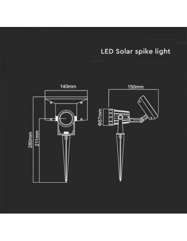 6661-Faretto LED da Giardino con Picchetto Colore Nero Con Pannello Solare   -3
