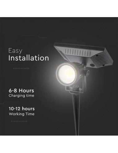 6661-Faretto LED da Giardino con Picchetto Colore Nero Con Pannello Solare   -6