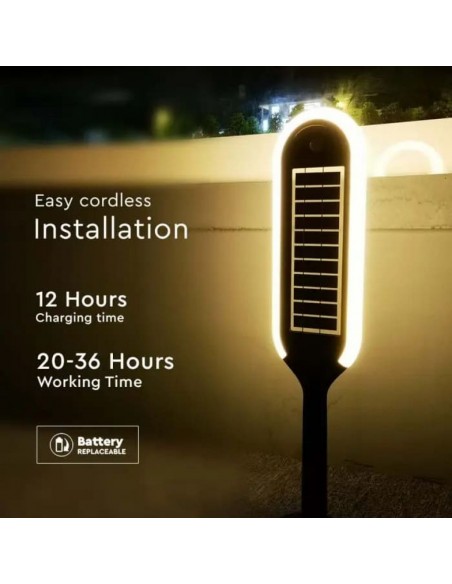 6666-Piantana Solare LED da Giardino  Colore Bianco e Nero  -7