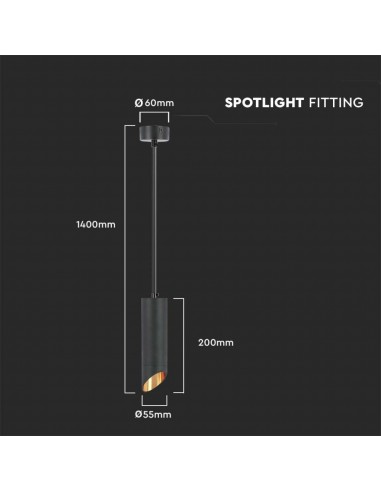 6684-Portafaretto LED a Sospensione GU Corpo in Alluminio Nero Riflettore Colore Oro DxMM-3