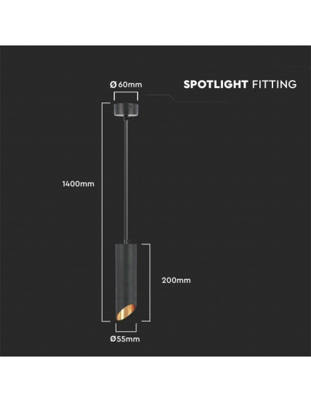6684-Portafaretto LED a Sospensione GU Corpo in Alluminio Nero Riflettore Colore Oro DxMM-3