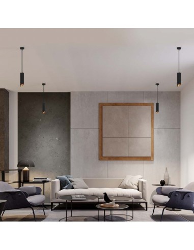 6684-Portafaretto LED a Sospensione GU Corpo in Alluminio Nero Riflettore Colore Oro DxMM-4