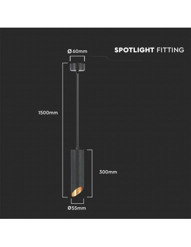 6685-Portafaretto LED a Sospensione GU Corpo in Alluminio Nero Riflettore Colore Oro DxMM-3