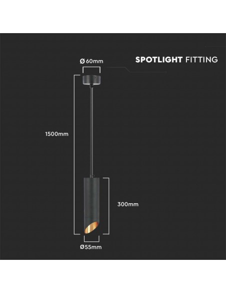 6685-Portafaretto LED a Sospensione GU Corpo in Alluminio Nero Riflettore Colore Oro DxMM-3