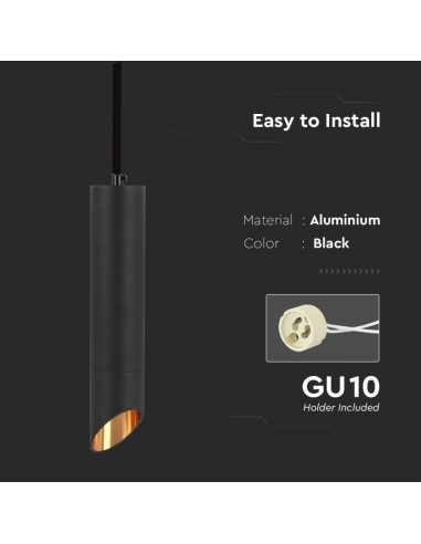 6685-Portafaretto LED a Sospensione GU Corpo in Alluminio Nero Riflettore Colore Oro DxMM-6