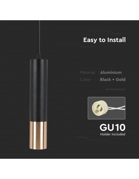 6688-Portafaretto LED a Sospensione GU Corpo in Alluminio NeroOro DxMM-7