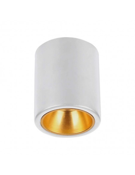 6690-Portafaretto LED Montaggio a Plafone Rotondo GU Corpo Bianco in Ferro e Metallo Cromato e Riflettore Oro Rosa-1