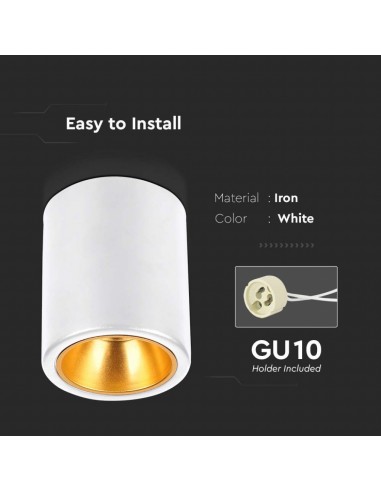 6690-Portafaretto LED Montaggio a Plafone Rotondo GU Corpo Bianco in Ferro e Metallo Cromato e Riflettore Oro Rosa-6