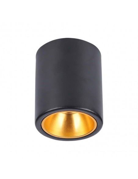 6691-Portafaretto LED Montaggio a Plafone Rotondo GU Corpo Nero in Ferro e Metallo Cromato e Riflettore Oro Rosa-1