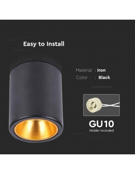 6691-Portafaretto LED Montaggio a Plafone Rotondo GU Corpo Nero in Ferro e Metallo Cromato e Riflettore Oro Rosa-6