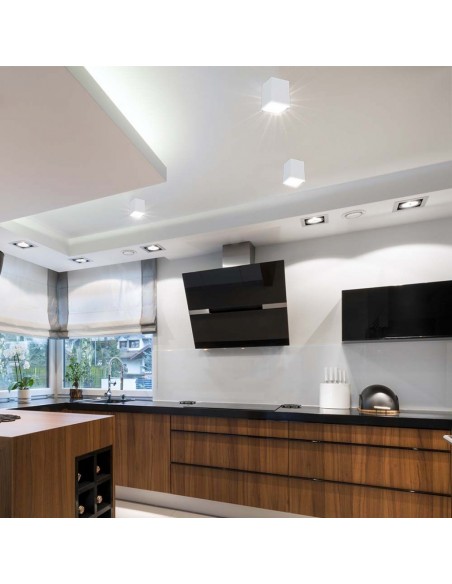 6692-Portafaretto LED Montaggio a Plafone Quadrato GU Corpo Bianco in Ferro e Metallo Cromato e Riflettore Oro Rosa-4