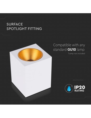 6692-Portafaretto LED Montaggio a Plafone Quadrato GU Corpo Bianco in Ferro e Metallo Cromato e Riflettore Oro Rosa-5